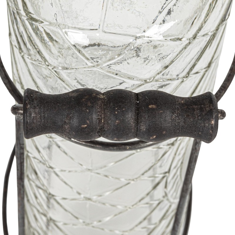 Creative Co-Op Glass vase in Metal Stand with Metal Frog
