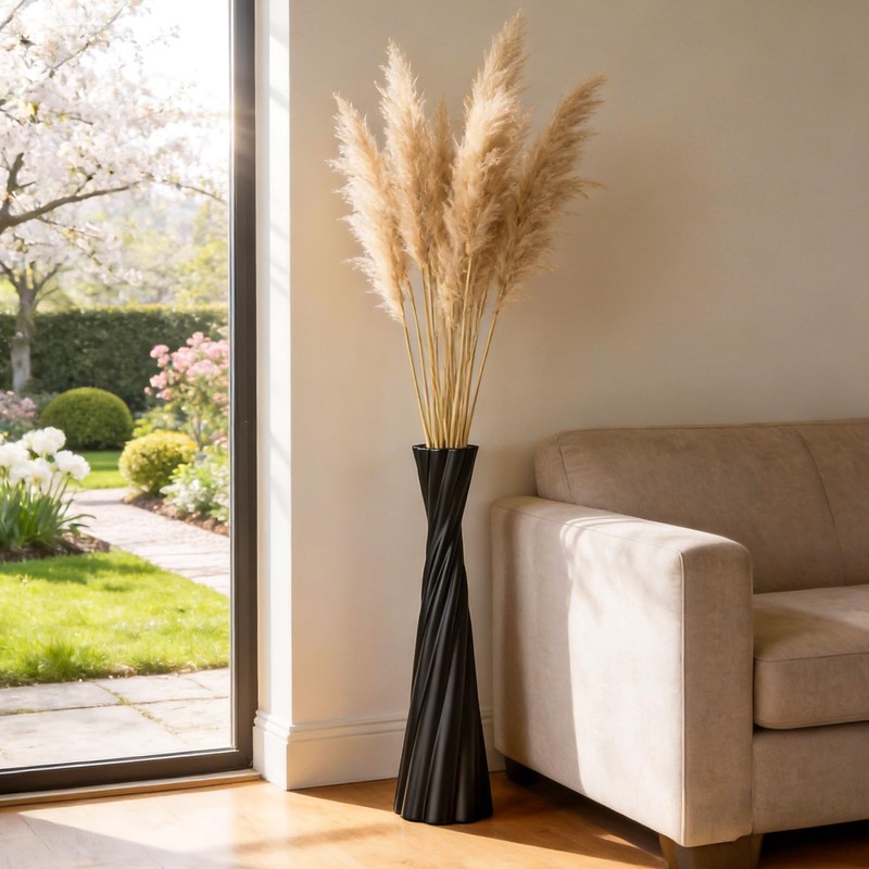 Tall Black Floor Vase 23.6″ – Glossy Twisted Resin Decorative