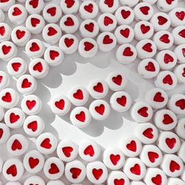 600Pcs White Red Heart Bead Acrylic Love Beads Loose Spacer Beads to Match Letter Pony Beads for Jewelry Making,DIY Bracelets, Necklaces, Key Chains