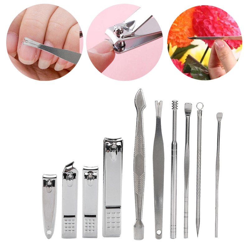 19pcs Manicure Pedicure Nail Clippers Set Stainless Steel Acne Removal