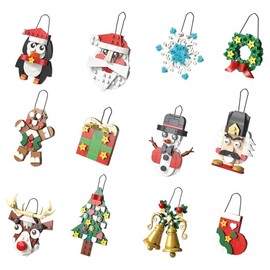 Christmas Ornaments Building Blocks Set,12 PCS Christmas Ornaments Building Kit, Santa, Snowman, Reindeer, Christmas Tree, Snowflake, Stocking, Stocking Stuffers Decor Toys Gifts for Boys Girls Kids