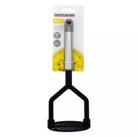 Fackelmann MODE Potato Masher, Food Crusher, PBT Plastic Non-Stick Function Head & Stainless Steel Handle with Hanging Loop, 26.3x10x7.5cm, Black, Grey & Silver
