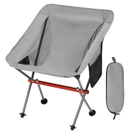 SHALLWE Camping Chairs, All Aluminum Frame Portable Folding Camp Chair for Adults, Lightweight Collapsible for Backpacking, Hiking, Beach, Sports Low Back Grey
