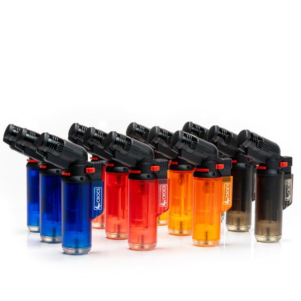 Crocs Torch Lighter, 12-Pack Refillable Butane Torch Lighters, Windproof, Safety