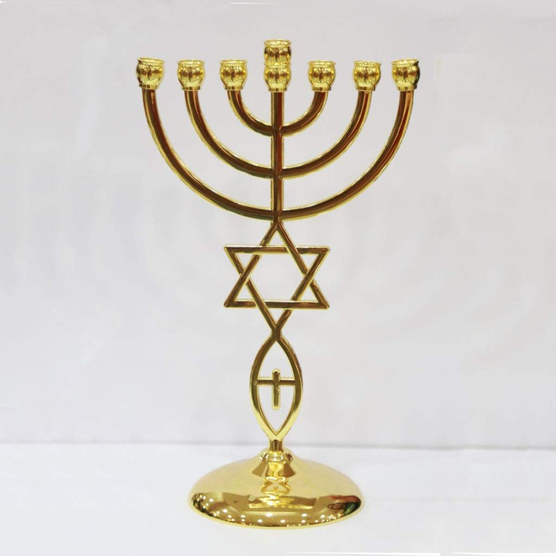 Jewish Messianic Gold Temple Menorah 8.5 inches Tall