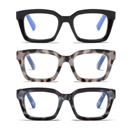 ZXYOO 3 Pack Oversize Square Design Reading Glasses for Women, Blue Light Blocking Computer Reader (Black&Grey Leopard&Blue Leopard, 1.75)