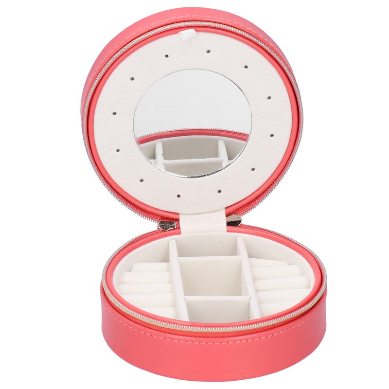 Round Portable Jewelry Box Organizer Display Storage Case for Rings