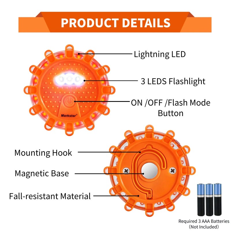 DK 6-Pack LED Road Flare Car Emergency Kit Magnetic Base