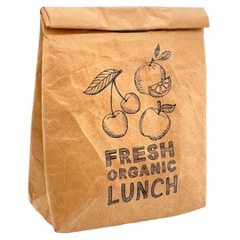 MIK funshopping Lunch Bag, Brown Lunch Bag Insulated Cold or Warm Cooler Bag with Velcro Fastening Thermal Bag (Fresh Organic Lunch)