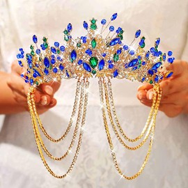 Kilshye Blue Crystal Bridal Headband Rhinestone Headpiece Festival Costume Hair Accessories for Women (Blue, One Size)