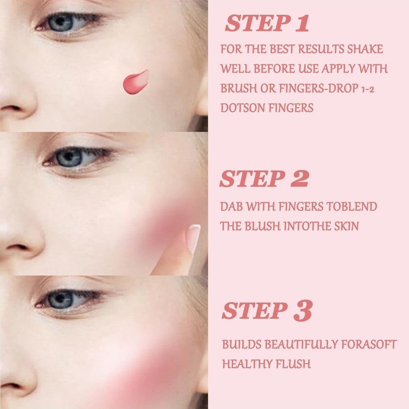 Natural-Looking Liquid Blush with Soft Cream Texture, Long-Lasting Formula for