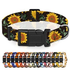 Seyezo Dog Collar for Boys Girls, Sunflower Puppy Collar for Small Medium Large Dogs, Adjustable Soft Floral Pet Collar with Safety Buckle for Male Females(Black Sunflower,S)