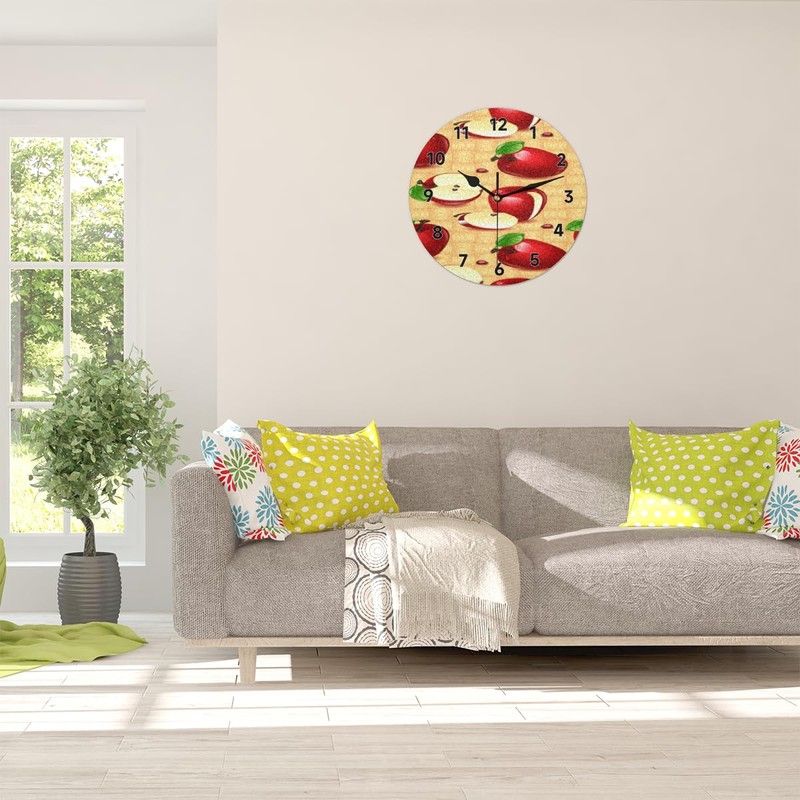 XMNYGJ Apple Painting Wall Clock 12 Inch Silent Non Ticking