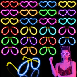 Jexine Glow Glasses Party Pack Glow Stick Glasses Glow in the Dark Glasses Bulk Neon Party Favor Kids Birthday Party Supplies (Trendy Style,24 Pcs)