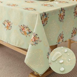 Vintage Floral Rectangle Tablecloth Shabby Chic Flower Table Cloth Spring Table Cover Waterproof for Dinner Kitchen Picnic, Light Green, 60x120 Inches