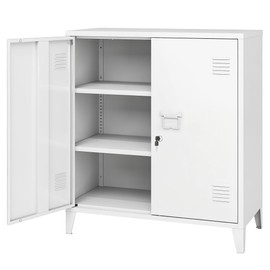 MIOCASA Metal Storage Cabinet with Locking Double Doors, Lockable Steel Cabinet with Adjustable Shelves for Home Office, Garage, Coffee Bar, Entryway