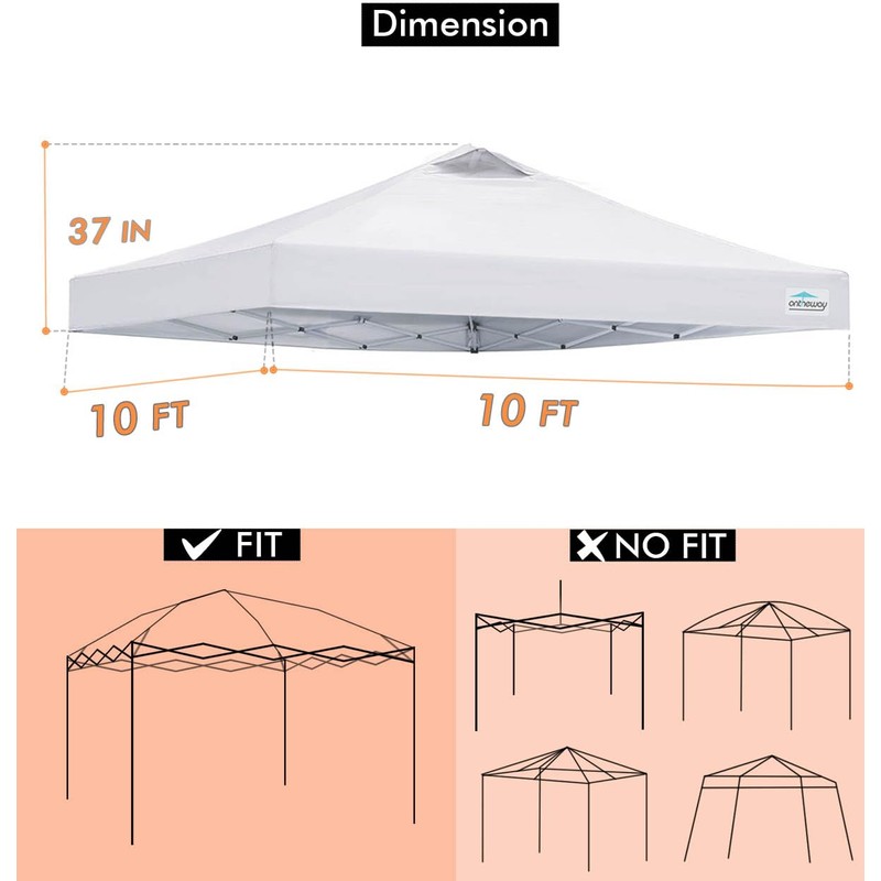 Ontheway 10x10 Replacement Canopy Top Cover, Pop Up Canopy Tent