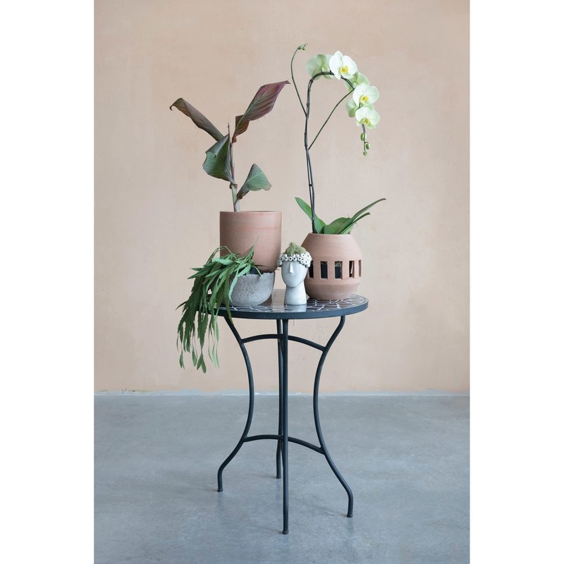 Creative Co-Op Handmade Terra-cotta Planter/Candle Holder with Cut-Outs