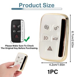 Car Key Cover, White Soft TPU Fob Cover 5 Buttons Key Shell Protector Remote Control Premium Key Protection Case Compatible with Land Rover Defender Discovery Evoque LR4 Range Rover Sport Freelander