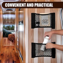 Universal Mesh Cargo Net Car Storage Net Wall Sticker Organizer Pouch Bag Elastic Automotive RV Storage Mesh Net with Tape Stickers for Car Trunk Storage 25 x 40CM(2 Packs)
