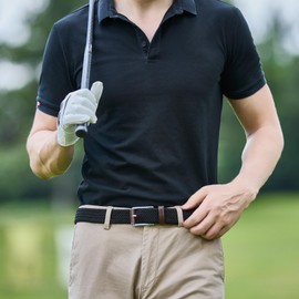 DENGFENGZHE Belt for Men, 1 3/8" Mens Gift Stretch Braided Web Belt Elastic for Casual Golf Jeans, 2 Pack (Black+Navy blue, 32" to 38" Waist Adjustable)