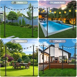 2 Pack 10 FT String Light Poles,Metal with Fork Lights Poles for Outdoor String Light, Rustproof Heavy Duty for Outside Garden,Patio,Wedding,Backyard,Deck,Party
