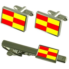 Briceni City Moldova Flag Silver Shirt Cufflinks & Tie Clip Pin Box Gift Set