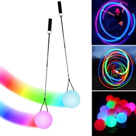 LED Poi Balls: 2 Piece Poi Ball Set, LED Glow Poi Balls with Rainbow Colours and Strobe Effect, Improved LED Poi for Beginners and Professionals, POI Juggling Balls with Adjustable Double Loop Lines