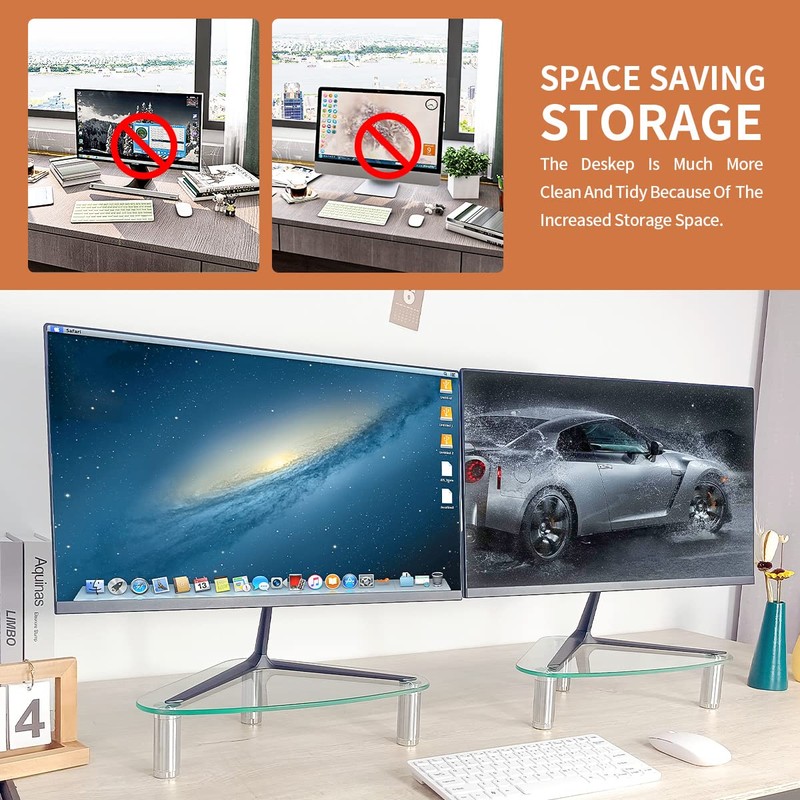 Hemudu 2 Pack Computer Monitor Riser | Triangle Desktop Universal