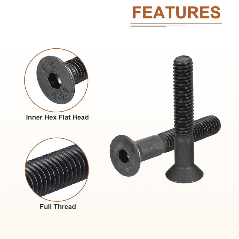 DTGN 5/16-18x2" Flat Head Socket Cap Screws, 10 Pack Hex