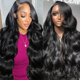 STOGEDEST Body Wave Lace Front Wigs Human Hair Pre Plucked 13x4 HD Lace Frontal Wigs Human Hair 180 Density Natural Black Wigs for Women Human Hair Lace Front Wig with Baby Hair 18 Inch