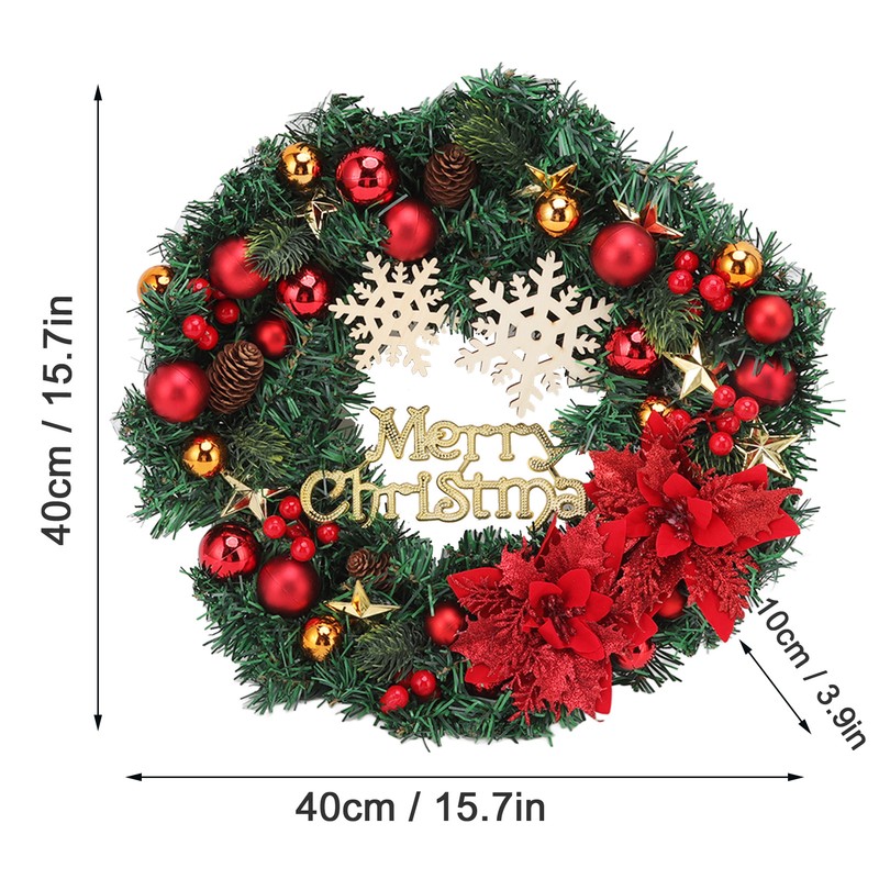Christmas Wreath Snow Pine Cone Xmas Ball Wreath for Indoor