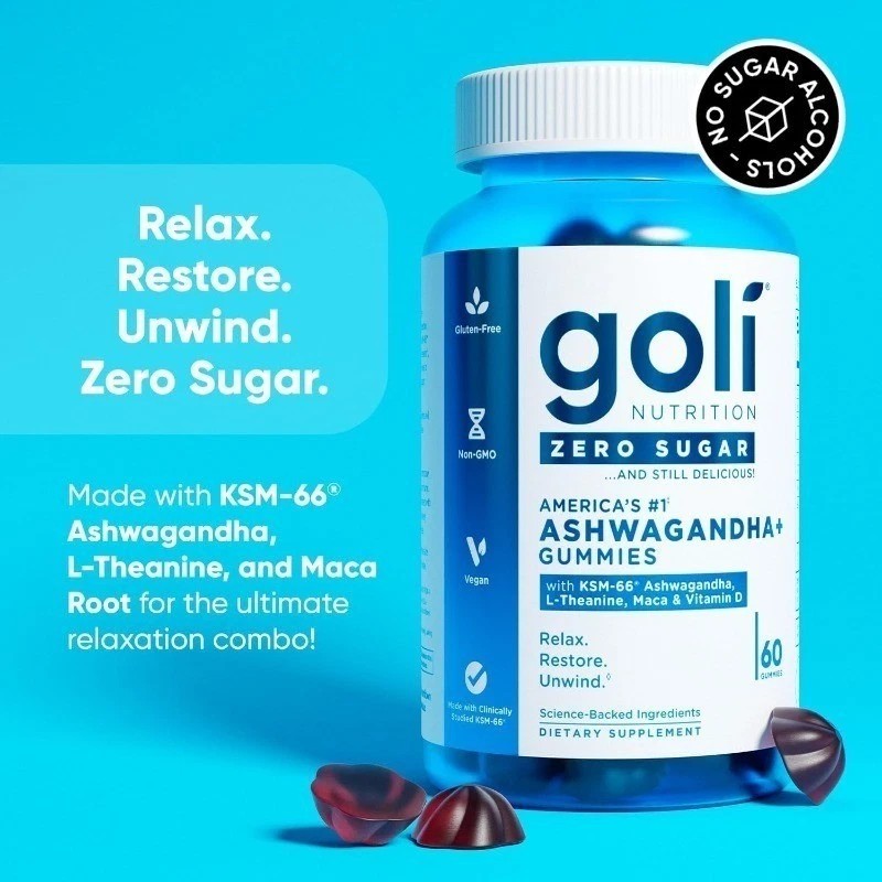 3-pcs Goli Zero Sugar Ashwagandha & Vitamin D, Maca, L-Theanine