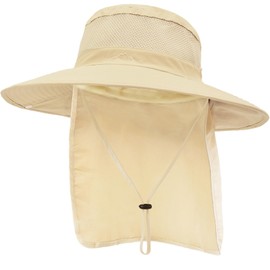 Outdoor Sun Hats with Stowable Neck Flap for Men Women UPF 50+ Mesh Summer Bucket Hat Wide Brim for Fishing Safari Hiking Beige