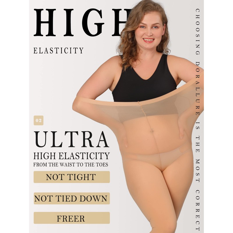 DORALLURE Women's Tights Large Sizes 60 Denier Semi-Opaque Nylon Tights,