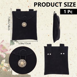 CREATCABIN Velvet Belt Pouch Waist Packs Costume Accessories Viking Knight Belt Bag Rectangle Medieval Waist Bag with Button Belt Purse Pocket for Show Cosplay Witchcraft Wiccan Supplies Black 6x7inch