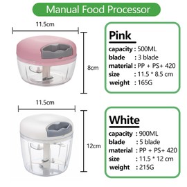Onion Cutter - Pink Vegetable Slicer, 3 Blades, 500 ml, Multi Chopper and Vegetable Cutter, Manual for Lightning-fast Cutting of Onions, Meat, Garlic and Other Vegetables (Pink, 500 ml)