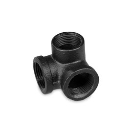 pamo Malleable Cast Iron Fitting 3-Way – 3/4 Inch for DIY Clothes Rail in Industrial Loft Design | Triple 90° | Powder-Coated Water Pipe in Black for Do-It-Yourself Wardrobe/Wardrobe