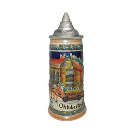 Essence of Europe Gifts E.H.G Oktoberfest Stein Ceramic Tankard Munich Germany Stein - Edelweiss Flowers With Lid, 0.75 Liter