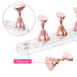 Soporte de acrílico para uñas, soporte magnético para práctica de uñas, 54 piezas, masilla adhesiva reutilizable para pintura de bricolaje, kit de soporte de uñas (oro rosa)