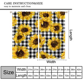 Sunflower Floral Curtains Farmhouse Black White Checkerboard Rod Pocket Blackout Window Drapes for Bedroom Living Room Kitchen Cafe Decor （W21xL45 Inch） x2 Dceor