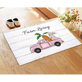 Nintydays Happy Easter Door Mat High Traffic Area Coconut Coir Floor Mats Lovely Rabbit Eggs Bunny Buffalo Plaid Trunk Sunflower Traps Dirt with Heavy Duty Backing Non-Slip Wedding Easter Gift 16x24