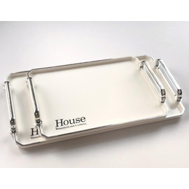 Generic Decorative Tray 2 Packs Large Serving Trays for Coffee Table, Rectangular Coffee Table Tray White Ottoman Tray Living Room Decor Tray with Handles Length 12'' and 16'', HWTP02-US