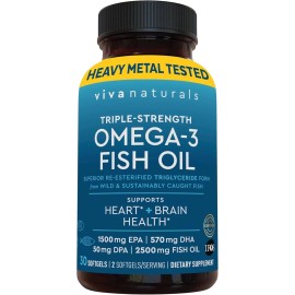 Viva Naturals Omega 3 Fish Oil Supplement for Women and Men - 2500 mg Triple Oil