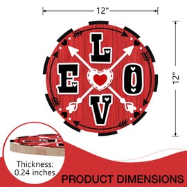 Deroro Valentines Day Love Red Front Door Sign, Heart Arrow Wood Door Hanger Outdoor Outside Porch Decor, Anniversary Wedding Wooden Wreath Indoor Wall Hanging Decoration