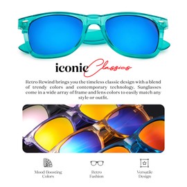 Retro Rewind Translucent Frame Colorful Neon 80s Sunglasses for Men Women - Reflective Mirrored Lens