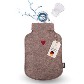 kontor28 - kuschelige Wärmflasche mit Bezug aus super weichem 100% Upcycling Filz, handgefertigt Made in Germany, auslaufsicher, geruchlos und schmerzlindernd für Kinder/Erwachsene (0,8 Liter)