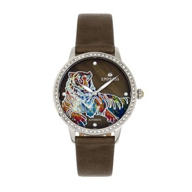 Empress Diana Automatic Engraved MOP Leather-Band Watch, Olive, One Size, EMPEM3001