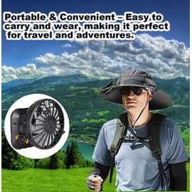 Solar Powered Fan Hat with 2 Removable Fans Wide Brim Sun Hat for Outdoor Fishing, Hiking Gardening, USB Solar Charging,3 Speed Adjustable Fans Hats (Black)