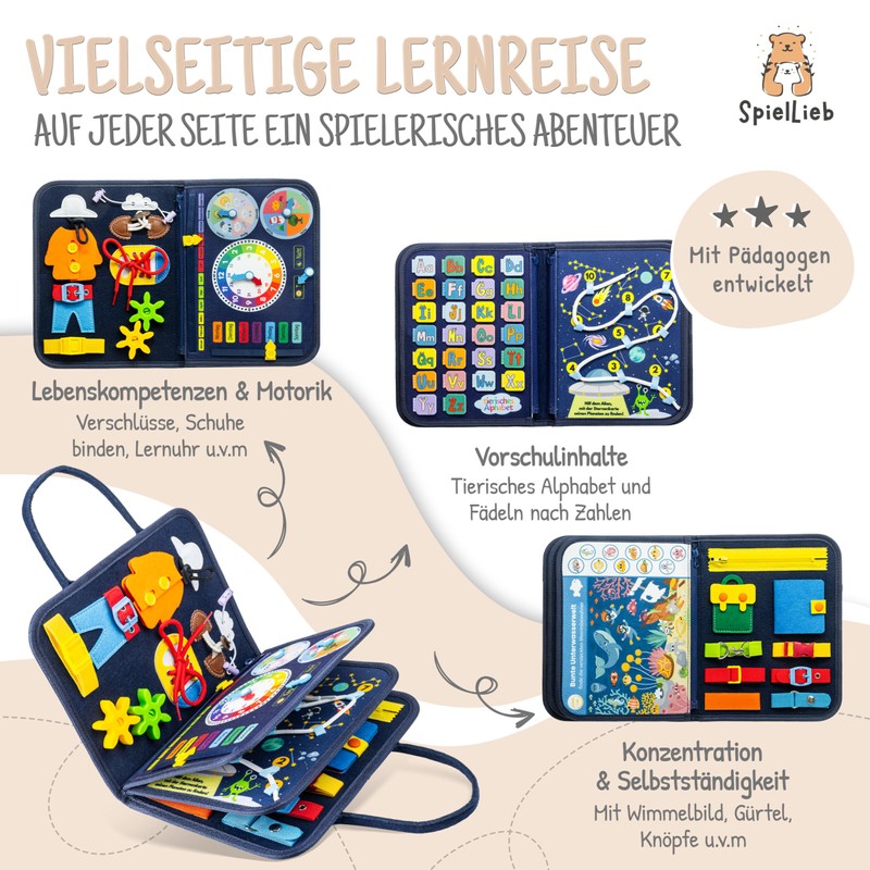 SpielLieb® Montessori Busy Board German from 3 Years - Interactive